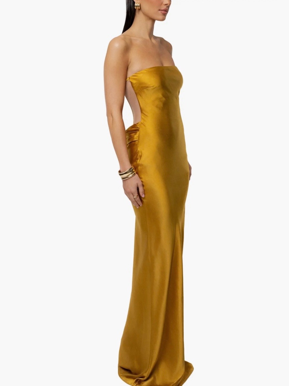 JLUXLABLE GOLD SATIN CORSET MAXI DRESS WOMENS SMALL NWT